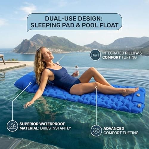 Camping Sleeping Pad with Built-in Foot Pump & Pillow, Thick Ultralight Inflatable Sleeping Mat, Compact Camping Mat for Hiking, Backpacking, Festivals & Tent (Grey) — view 4