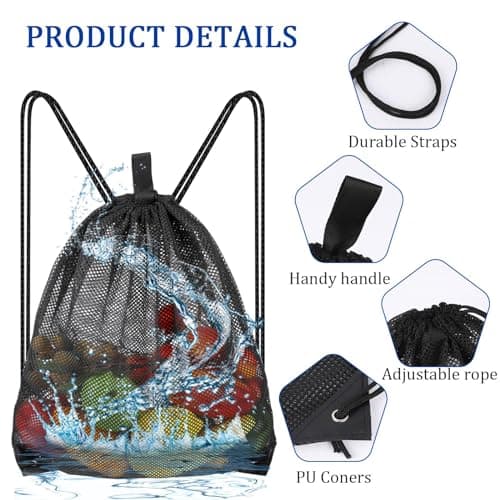 Sliverdew Large Mesh Drawstring Bag, Black Drawstring Backpack Bags Sports Team Gym Ball Bag Mesh Draw String Bag for Swimming, Laundry, Clothes, Pool, Beach, Travel 45×60cm — view 3