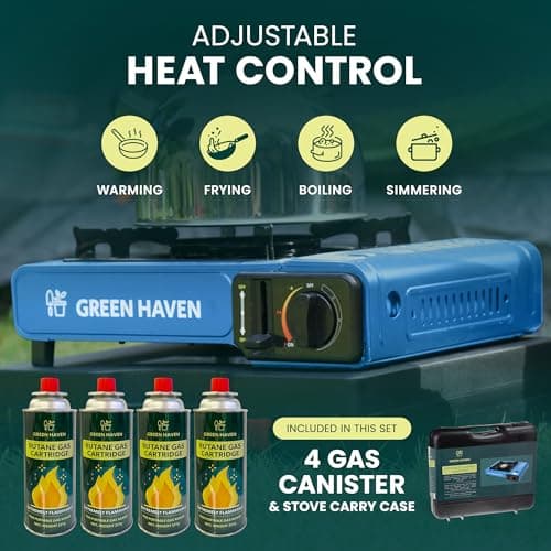Green Haven Camping Stove Gas Portable | Carry Case, 4 Canisters & Piezo — view 3