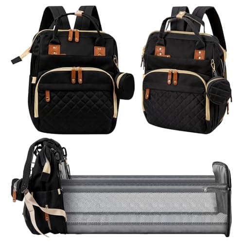 Minifactory Baby Changing Backpack with Changing Mat, Large Capacity Nappy Bag Backpack with 14 Organised Pockets, Waterproof Diaper Bag, Insulated Bottle Holder, USB Charging Port (Black)