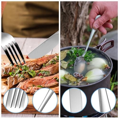 HOTUT Travel Cutlery Set, 3 PCS Cutlery Set with Portable Pouch Case, Reusable, Stainless Steel Flatware, Portable Utensils for Outdoor Travel Picnic Office School Lunch Box - Blue — view 4