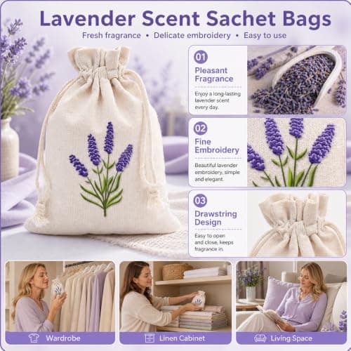 10 PCS Lavender Bags for Moths, lavender bags empty for Wardrobe Protection and Car Freshening,Drawstring Fabric Pouches for Aromatherapy and Jewellery Storage, Compact 10 x 15 cm Size — view 3