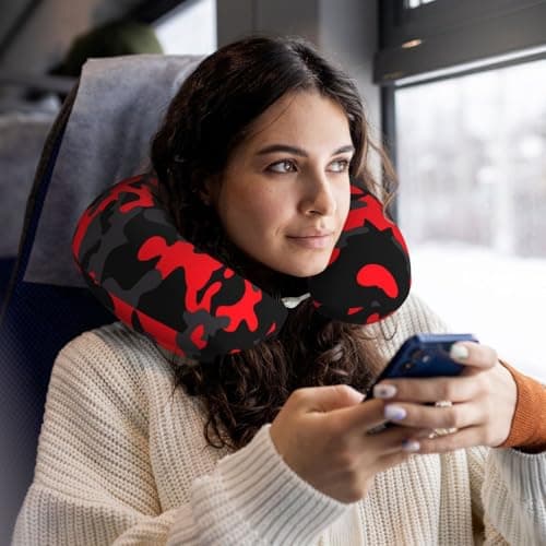 ZhRiYan Red Camo Memory Foam Travel Pillow - U-Shaped Neck Support, Perfect for Cars, Home Office, and Leisure Activities. — view 6