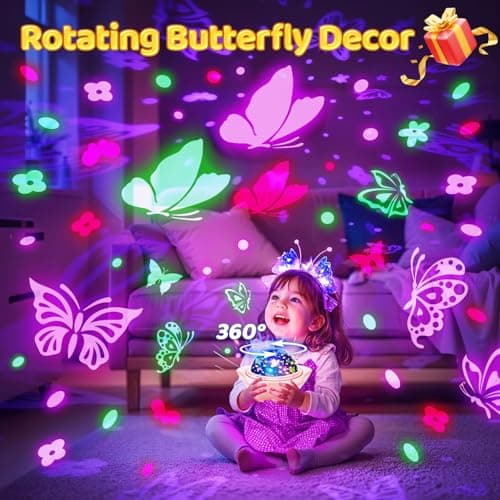 One Fire Unicorns Gifts for Girls Toys,6 Films Unicorn Night Light Projector for Bedroom,Rechargeable Night Light for Girls,360° Rotating Butterfly Lamp for Bedroom,Unicorn Toys Mermaid Princess Gifts — view 6