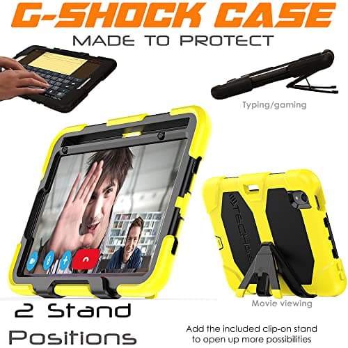 TECHGEAR G-SHOCK Case for iPad Mini 7 2024 & Mini 6 2021 (7th & 6th Gen) - Tough, Heavy Duty Armour, Shockproof with Stand - Kids, Schools, Builders, Restaurant - YELLOW — view 3