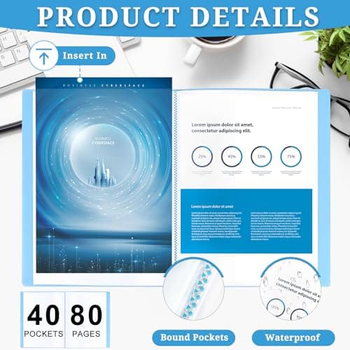XHDA 5 Pcs A4 Display Folders, with 40 Plastic Sleeves Presentation Folder — view 3