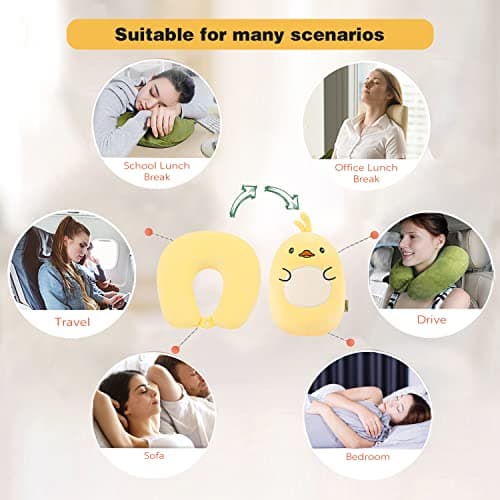 JOYRAVO Kids Travel Pillow - 2-in-1 Deformable Neck Pillow, Soft U-Shaped Pillow with Cute Plush Animals Comfy Sleep and Play Companion for Airplanes, Cars, and Travel - Yellow Duck — view 6