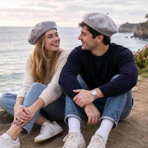 reshmena® Adult Beret Hat Women French Style Wool Hat Plain Classic Color Berets Hat's Unisex Soft Warm Outdoor Vintage Artist Hat's Beanie Unisex Beret Light Grey — view 3