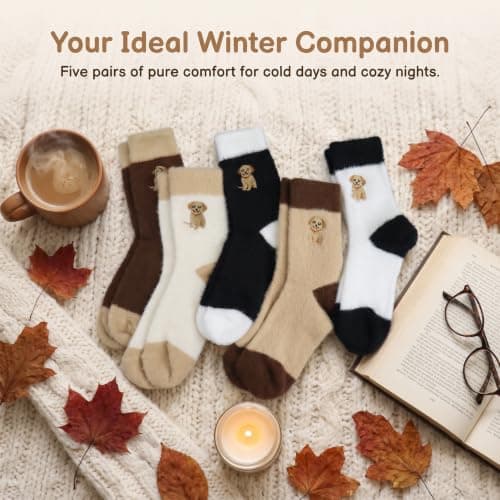 Fluffy Socks Womens 4-7,Women's Fuzzy Warm Comfy Winter Womans Fleece Thick Snuggly Sleep Soft Christmas Animal Bedsocks Gifts Set for Girls Ladies Mum Her, Cute Cosy Bed Thermal Socks for Women — view 2