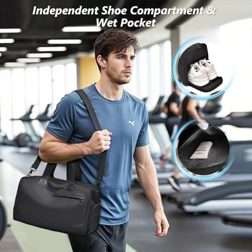 Flintronic Sports Gym Bag, Sports Duffle Bag with Shoes Compartmentand and Wet Pocket, Gym Bag for Men and Women, Waterproof Hand Luggage Bag, for Weekender Sports, Gym, Travel — view 6