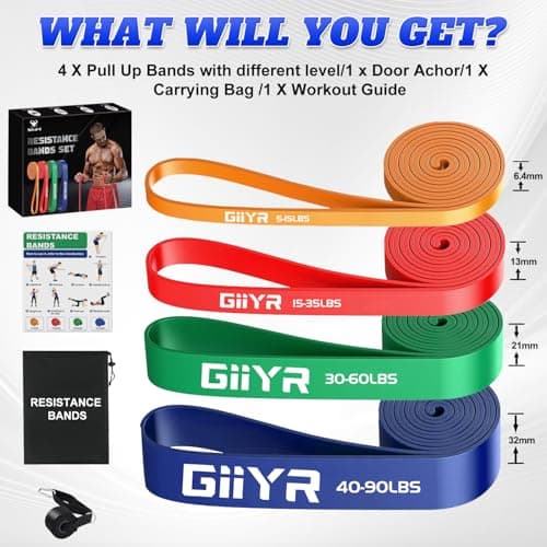 Resistance Bands Set for Men & Women - 4 Levels Exercise Band with Door Anchor, Pull Up Bands for Strength Training, Stretching, Powerlifting, Home Workouts, and CrossFit (5-90LBS) — view 2