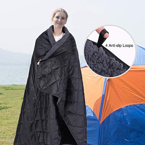 REDCAMP Large Waterproof Camping Blanket with Sherpa, 200x200cm，Black — view 6