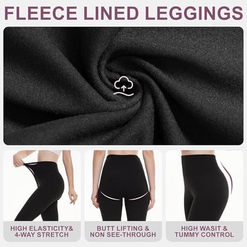 AMIYOYO Fleece Lined Leggings Women High Waisted Thermal Leggings Navy Blue — view 6