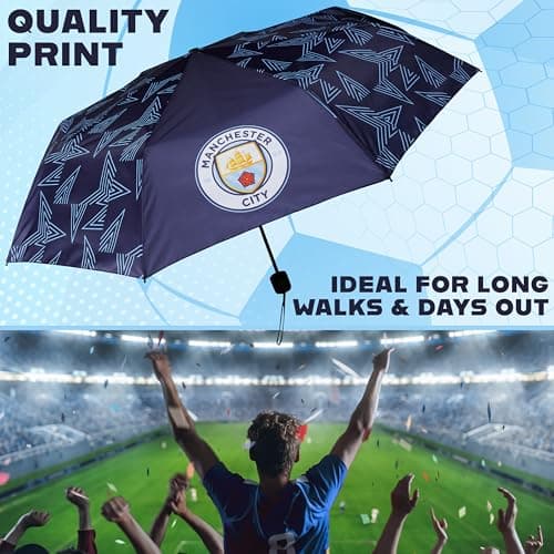 MANCHESTER CITY F.C. Umbrella Men Teens Foldable Compact Umbrella Boys Manual Windproof for Travel Commuting Supporters' Gear Football Gifts — view 5