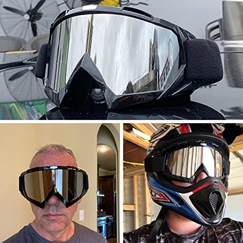 4-FQ Motorcycle Goggles Dirt Bike Goggles Anti UV Safety Goggles Anti Scratch Motocross Goggles Dustproof Motorcycle Glasses Motorbike Goggles for Cycling Riding Climbing Skiing-Sliver Lens — view 2