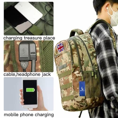 outdoor plus 40L Tactical Military Hiking Backpack, USB Type-C for Boys Men — view 5