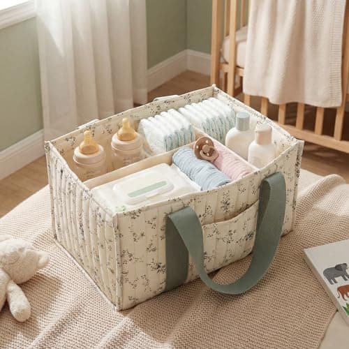 Gatphy Baby Diaper Caddy Organizer Portable Nursery Storage Basket with Handle & Removable Dividers Diaper Storage Bag Baby Essentials Organizer for Nappy Wipes Diapers Toys Car Travel Home (Style1) — view 5