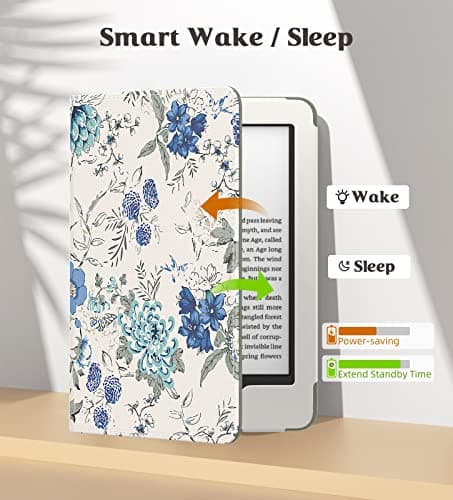 MoKo Case for 6" Kindle (11th Generation,2024/2022), Blue Flower on White — view 5