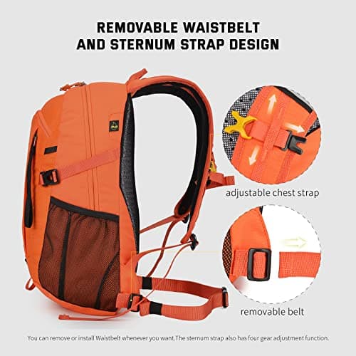 SKYSPER Small Hiking Backpack, 20L Lightweight Travel Backpacks Hiking Daypack Rucksack Women Men for Trekking Backpacking Outdoor Sports(Orange) — view 4