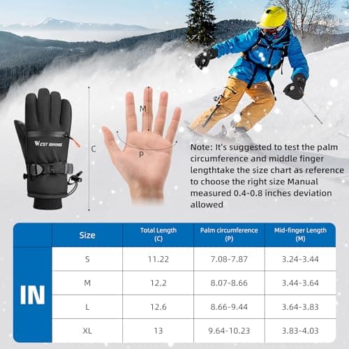 CYCLESPEED Ski Gloves for Men Women Waterproof Thermal Winter Glove Adult Unisex Snow Gloves for Skiing Snowboarding, Snowmobiling, Winter Hiking Outdoor Walking (Black, XL) — view 6