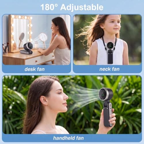 Peixiong Portable Handheld Fan,3-in-1 Foldable Neck & Desk Fan,Portable Handheld Turbo Fan, 5 Gear High Speed 4000mAh Rechargeable Mini Personal Hand Fan (Black) — view 5