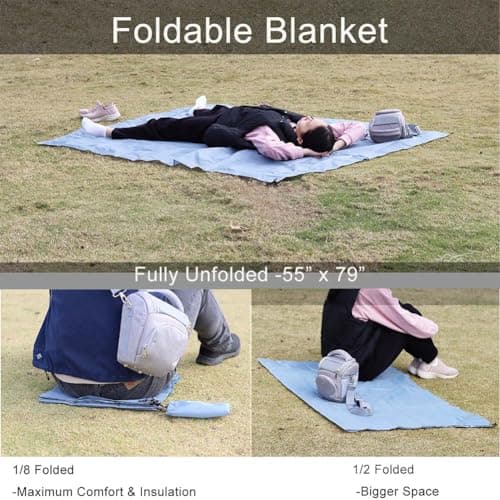 Legnowit Outdoor Pocket Blanket, 140 x 200 cm Waterproof Packable Compact Lightweight Picnic Blanket, Sand Free Beach Mat, Outdoor Tarp for Concert Festival Camping Hiking, Stakes Included (Grey) — view 4
