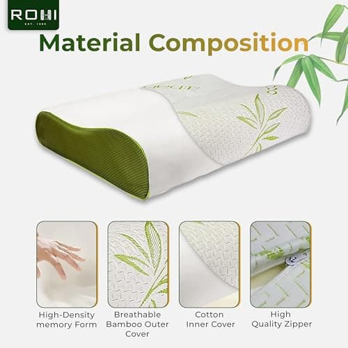 Rohi Bamboo Memory Foam Pillow – Cervical Orthopedic Neck Support Pillows – Breathable & Hypoallergenic – Soft Supportive Bamboo Side Sleeper Pillow for Neck and Shoulder Pain Small (50cm x 30cm) — view 5