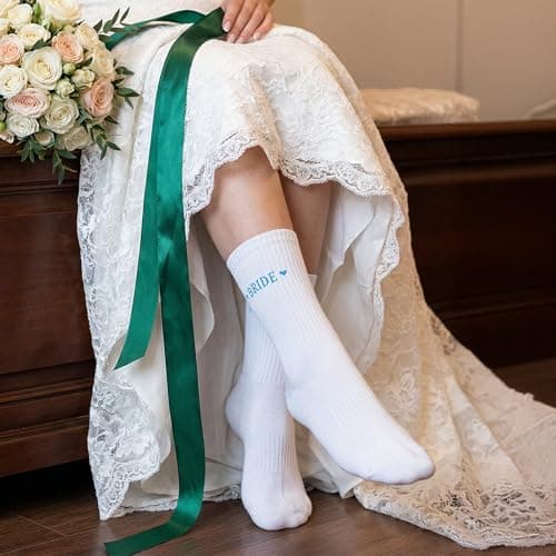 Yuomeaz White Bride Socks for Women, Soft Cotton Wedding Socks for Bride, Bridal Sock for Bridal Gift, Wedding, Engagement Essentials — view 2