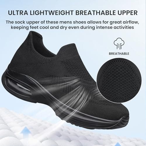 HOIYHEK Mens Trainers Slip on Walking Shoes Non Slip Running Shoes Sports Breathable Lightweight Mesh Air Cushion Comfortable Sneakers for Gym Work Daily Wear All Black Size 9.5 — view 6