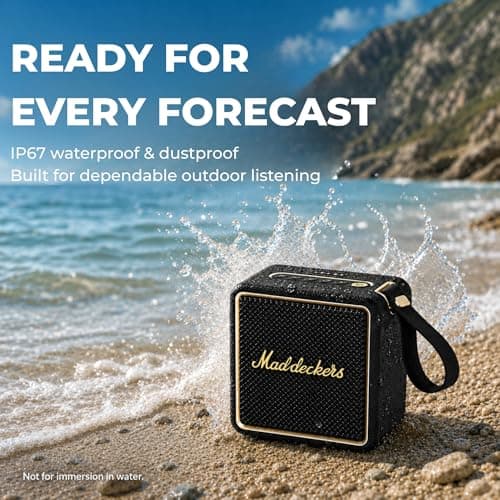 MADDECKERS MG II Portable Bluetooth Speaker, 24W Powerful Sound, DSP Enhanced Audio, IP67 Waterproof Dustproof, RGB Lights, 17H+ Playtime, TWS Stereo Pairing, 3 EQ Modes, AUX/TF/USB (Black & Brass) — view 2