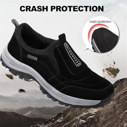 Walking Shoes for Men Outdoor Hiking Orthopedic Shoes with Arch Support Slip On Waterproof Anti-Slip Lightweight Loafers Fashion Low-top Safety Sneakers(Black,10 UK) — view 3