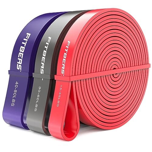FitBeast Pull Up Bands Set, 3 Different Levels Resistance Band Pull Up for Calisthenics, Bodyweight Training, Powerlifting, Muscle Toning, Yoga, Stretch Mobility (Red Black Purple 15-80 LBS)
