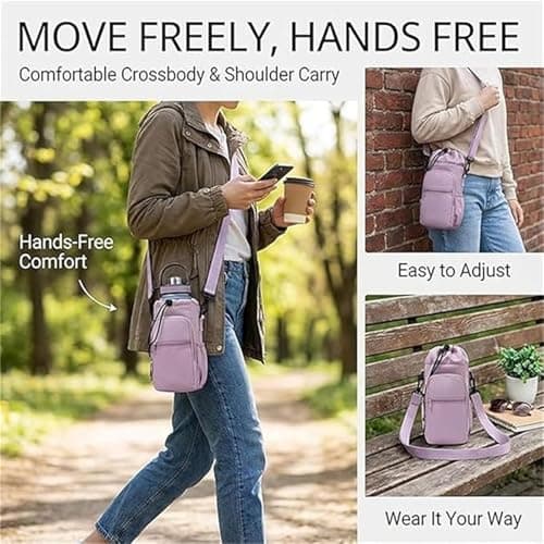 mmfLyuLD Insulated Water Bottle Carrier Bag, Portable Sports Water Bottle with Adjustable Strap, Insulated Waterbottle Holder Bottle Pouch Holder with Phone Pocket for Outdoor Sports Travel (Purple) — view 3