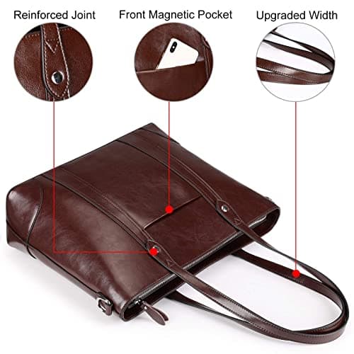 S-ZONE Leather Tote Bag for Women Office Shoulder Handbag 15.6 Inch Work Laptop Briefcase — view 5