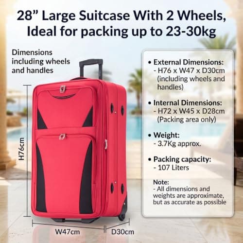 DK Luggage 28" Large Lightweight Suitcases Expandable Trolley case with 2 Wheels DK16 Red — view 2