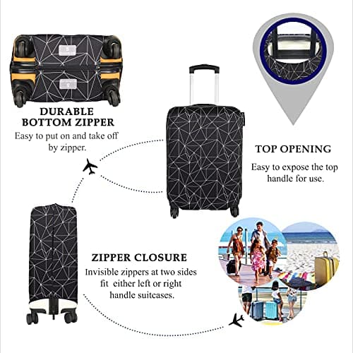 Explore Land Travel Luggage Cover Suitcase Protector Fits 23-26 Inch Luggage (Black Polygonal, M) — view 3