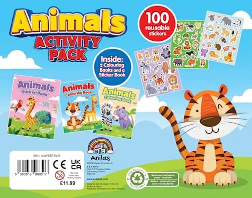 Anila's Animals Activity Pack with Colouring Books, Sticker book, Stationery Set, Colouring Pencils & 100 Reusable Stickers.(Perfect for children aged 3-8). — view 3