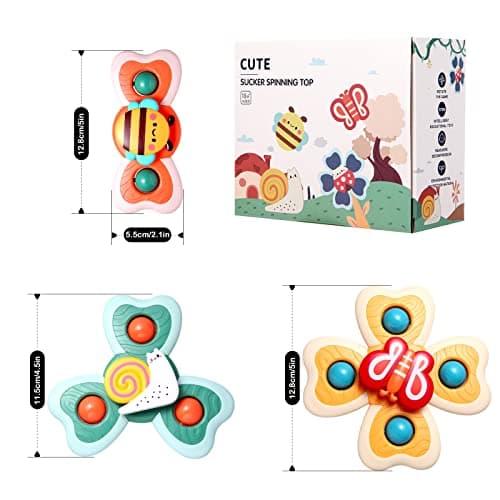 Hooku Suction Spinner Toys, 3 Pcs High Chair Toys with Suction Cups, Spinning Toys 1-3, Birthday Gifts for Infants Boy Girl, (A6) — view 6