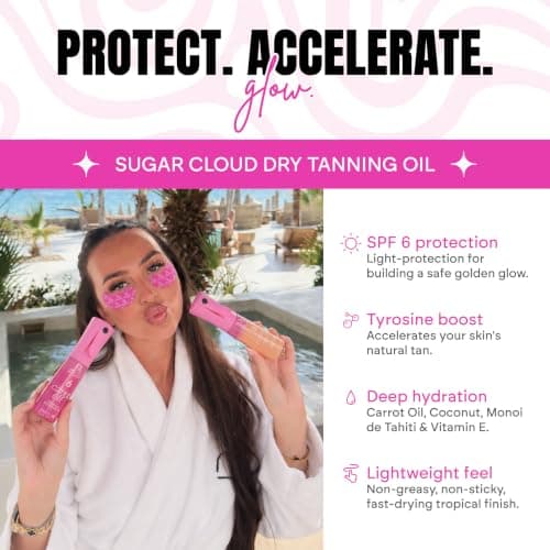 2bTanned Carrot Oil SPF 6 Sunscreen (100ml Travel Size), Dry Tanning Oil for Golden Glow, Easy To Apply Sun Tan Accelerator with Tyrosine Vitamins A & E, Lightweight Non Sticky Formula, Sugar Cloud — view 2