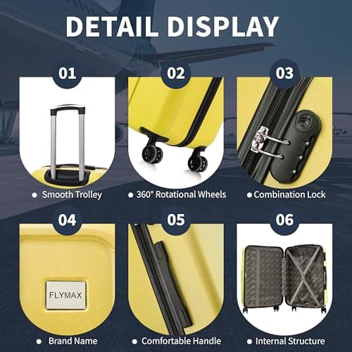 55x35x20 Cabin Suitcase Carry on Suitcase Hard Shell Hand Luggage Cabin Bag Case Approved For Ryanair EasyJet 2 Small Fits 8kg 10kg 35 Litre Capacity + 3 Digit Lock + Telescopic Handle Cabin Luggage — view 5