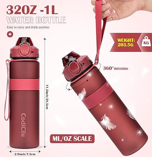 CodiCile Water Bottle, BPA Free 1l Water Bottle Leak Proof Drinks Bottle, Large Sports Bottle Great for Gym, School, Office and Travel (Red) — view 6