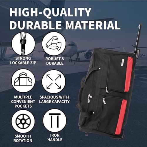 Flymax 32" Large Suitcase Lightweight Wheeled Duffle Bag Holdall Check in Luggage Travel Bag 3kg 114L Red — view 2