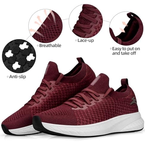 Puweco Womens Trainers Running Shoes Walking Sneaker Burgundy — view 4