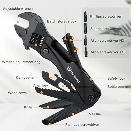 Hanboost Multitool Wrench Wide Jaw Opening Cmaping Gear, Gift for Him and Her, 12 in 1 Multi Purpose Pocket Size EDC Gadget With Screwdriver Cutting Saw Bottle Opener for Maintenance, Camping and DIY — view 4
