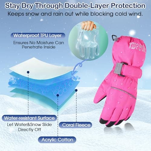 PONCEAU Kids Waterproof Gloves，kids Ski Gloves Warmest and Breathable Children Snow Gloves Boys & Girls Thermal Gloves for Skiing, Snowboarding and Winter Outdoor Sport — view 3