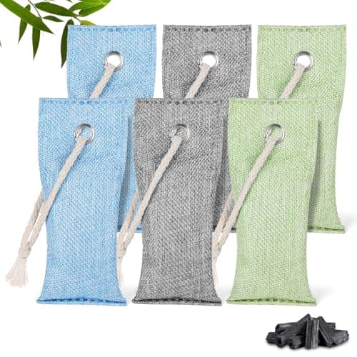 HOTUT Bamboo Charcoal Air Purifying Bags,6×75g Natural Activated Charcoal Bags,Removes Odors and Moisture,Activated Car Air Freshener,Bags Odor Eliminator for Home,Car,Pets,Bathroom