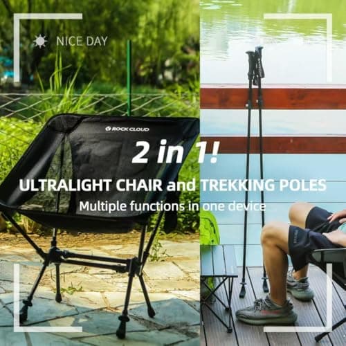 ROCK CLOUD 2-in-1 Portable Camping Chair Trekking Pole Folding Chairs Walking Sticks for Outdoor Camp Hiking Backpacking Lawn Beach Sports — view 3