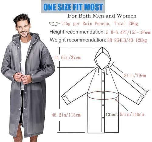 YANKUIRUI Rain Poncho for Adults, 2 Pack Rain Coats Reusable Rain Jacket Rainwear with Hoods and Sleeves, Waterproof for Emergency, Outdoors, Camping, Disney (Grey) — view 2
