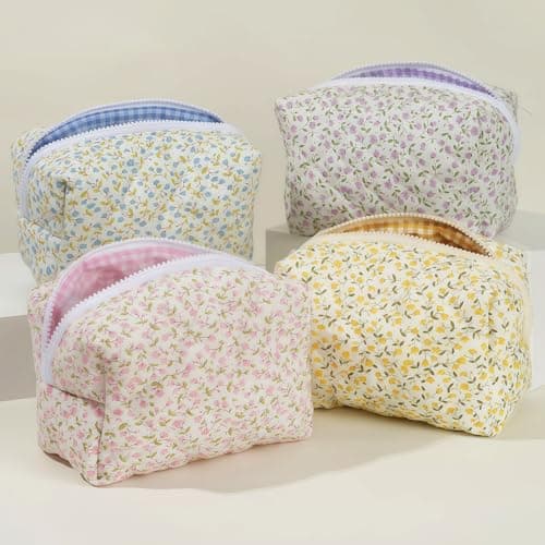Aucuu Floral Makeup Bag, Cotton Toiletry Bag, Makeup Bags, Portable Travel Cosmetic Bags, Large Capacity Floral Toiletry B-ag, Quilted Wash Organizer Pouch for Women Girls for School,Travel — view 6