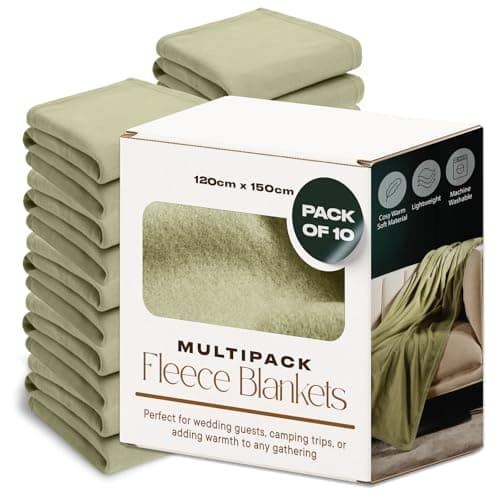 Dreamscene Wholesale 10 x Fleece Blanket Green Throw, Soft Cosy Warm Throws for Sofas Bed Couch Settee Throws Joblot Travel Garden Blanket Single Bed Throw Bulk, Sage Green - 120 x 150cm